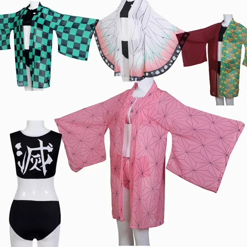 

Demon Slayer Cosplay Kochou Shinobu Bikini Swimsuit Kimetsu No Yaiba Kamado Tanjirou Bathing Suit Swimsuit Kimono Anime Clothes