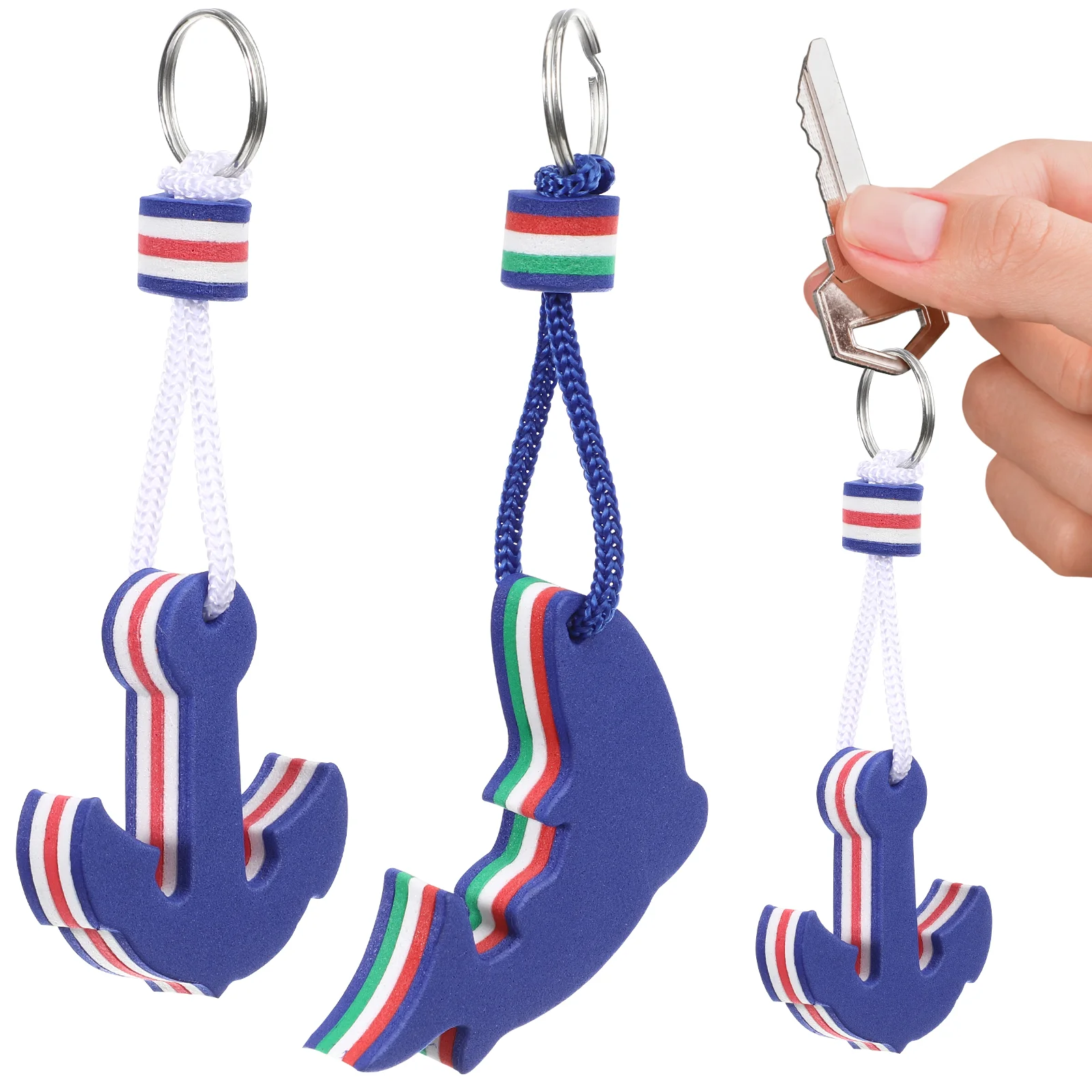 2Pcs Floating Keychain Safety EVA Dolphin Anchor Floating Key rings for Boats Fishing Sailing Water Sports