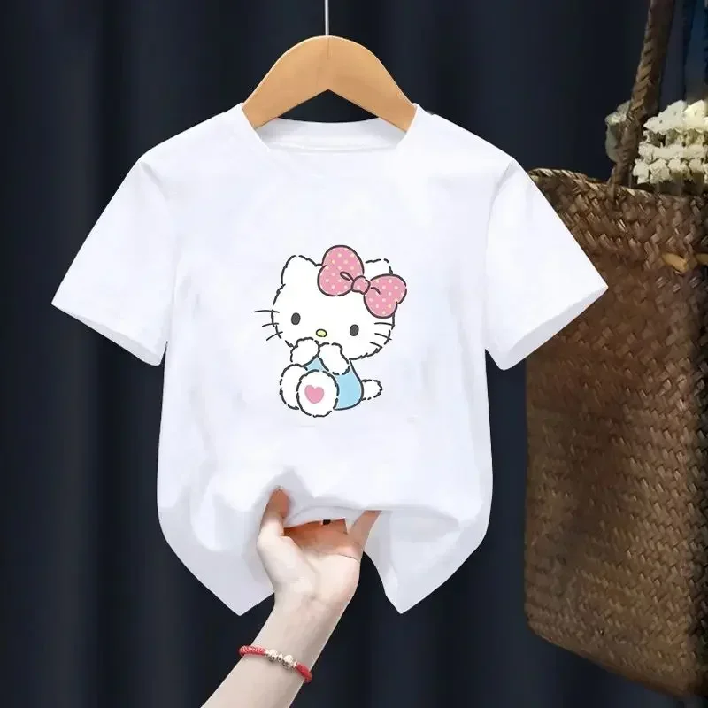 Summer Short Sleeved Anime Cute Hello Kitty Printed Children T-Shirt Cartoon Kid T Shirt Casual Top Girl Boy Clothing Baby Tee 6