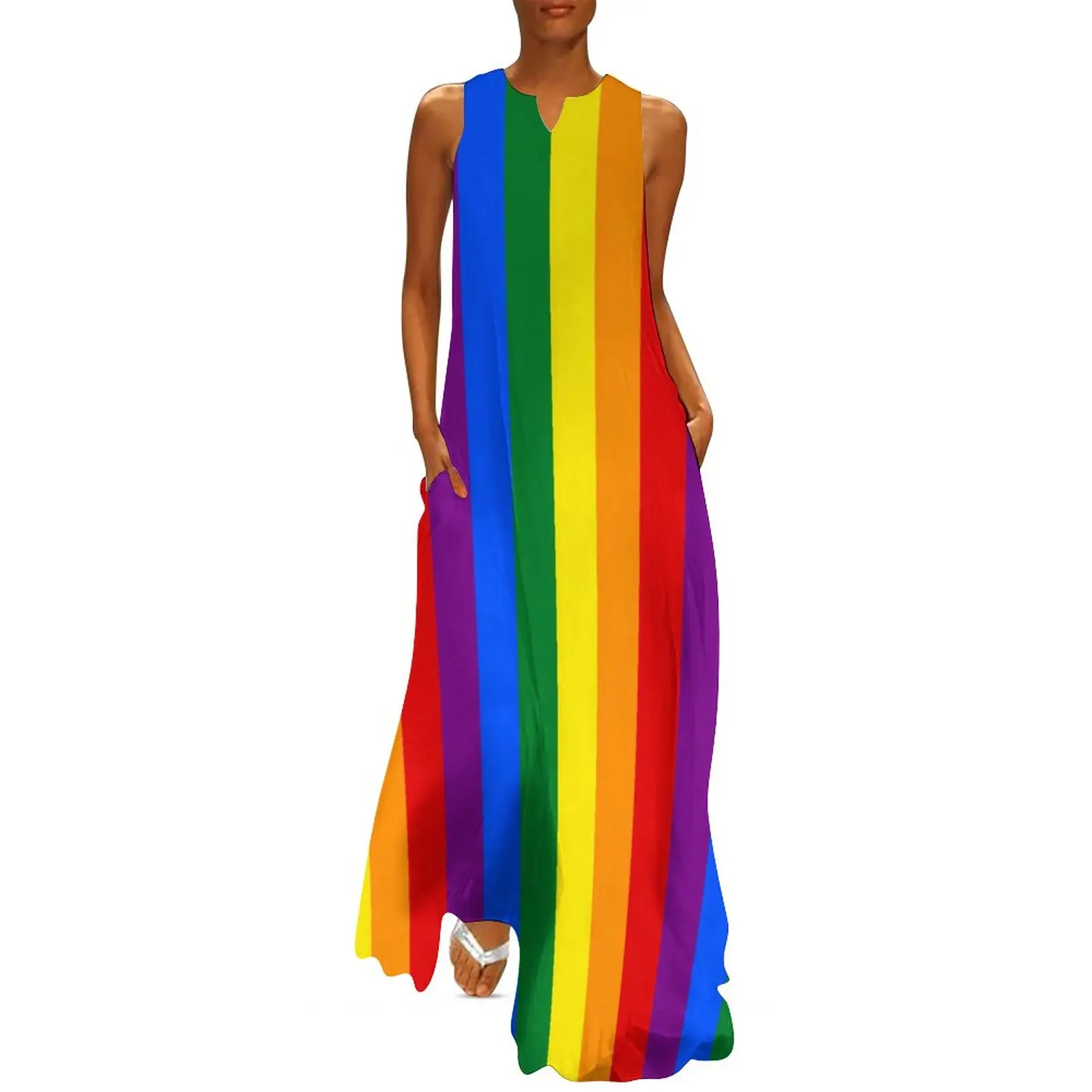 

LGBT Rainbow Dress Gay Pride Flag Print Elegant Maxi Dress Street Wear Bohemia Long Dresses Spring Casual Vestido 3XL 4XL 5XL