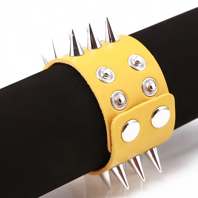 Bracelet Jewelry Three Row Cuspidal Spikes Rivet Stud Wide Cuff Leather Punk Gothic Rock Unisex Bangle Bracelet Men Jewelry