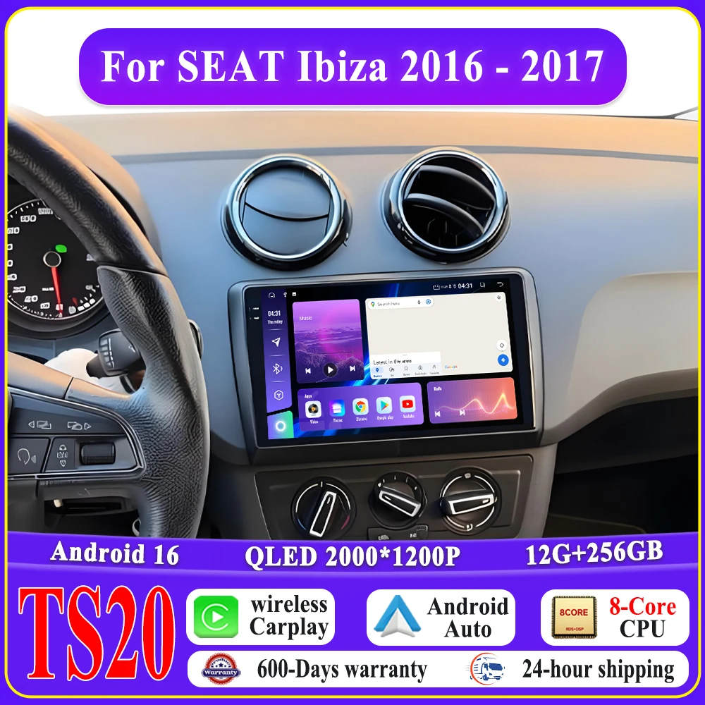 Radio Android para coche SEAT Ibiza 2016 - 2017, Carplay, multimedia, vídeo, sistemas de coche, GPS, navegación, reproductor estéreo, unidad principal BT 1