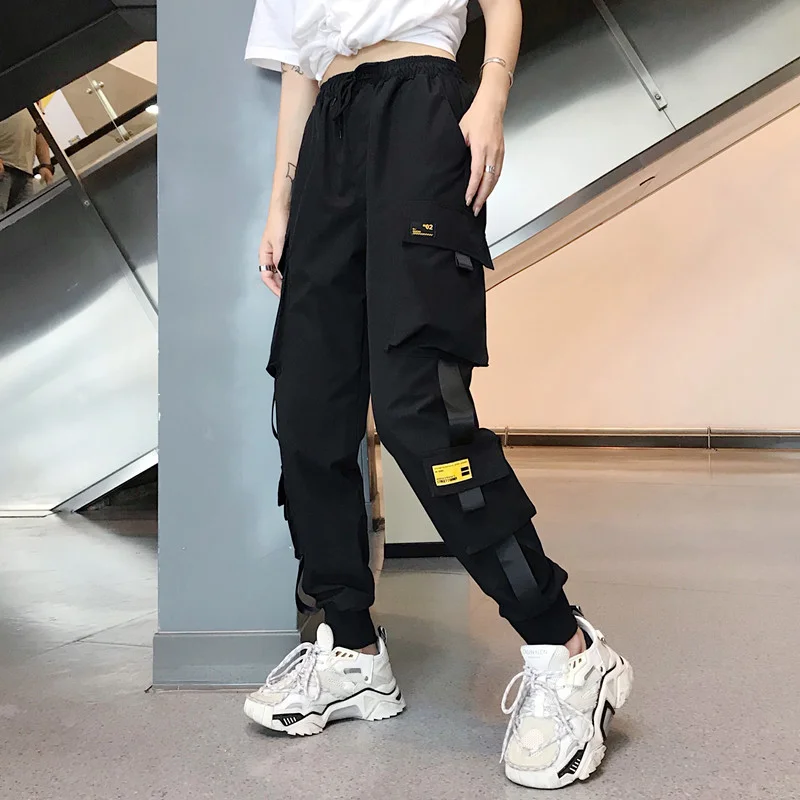 Harajuku Black Cargo Pants Women Wide Leg Hiphop Streetwear Women Pants Loose Female Baggy Oversize Korean Style Trousers