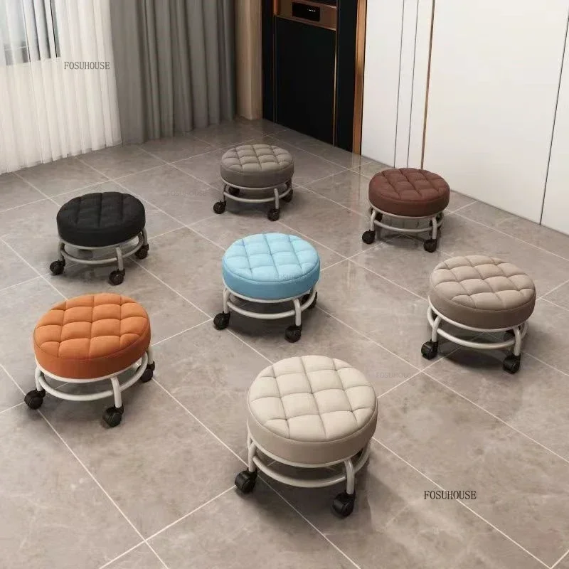 Luxury Small Pedicure Chairs Creative Salon Furniture Home Soft Bag Round Low Stool with Wheels Beauty Salon Professional Chair