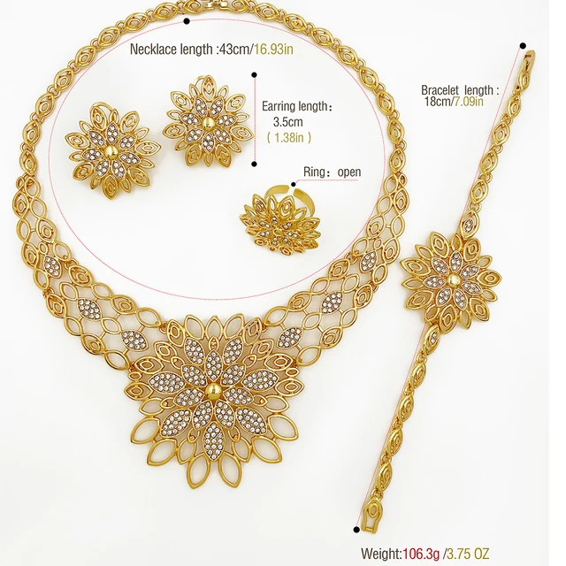 Luxury Jewelry Set For Women High Quality 18K Gold Plated Dubai Jewelry Necklace Earring Ring Bracelet Trending 2