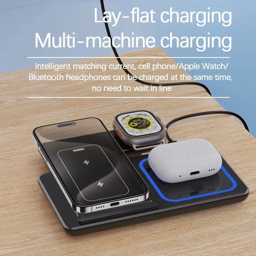 30W 3 in 1 Magnetic Fast Wireless Charger Stand Foldable Charging Station For iPhone 15 14 13 Apple Watch 9 8 7 6 5 Airpods Pro