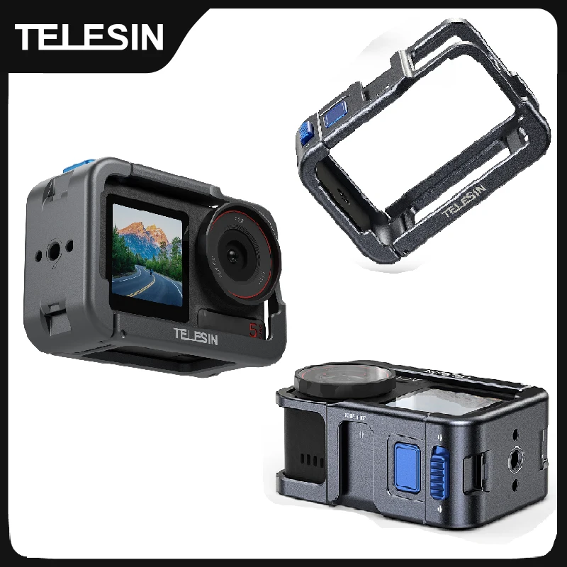 TELESIN Schutzhülle Rahmen Fall Für DJI OSMO Action 3 4 5 Pro Doppel Clod Schuh Aluminium Legierung shell Für DJI Action 3 4 5pro