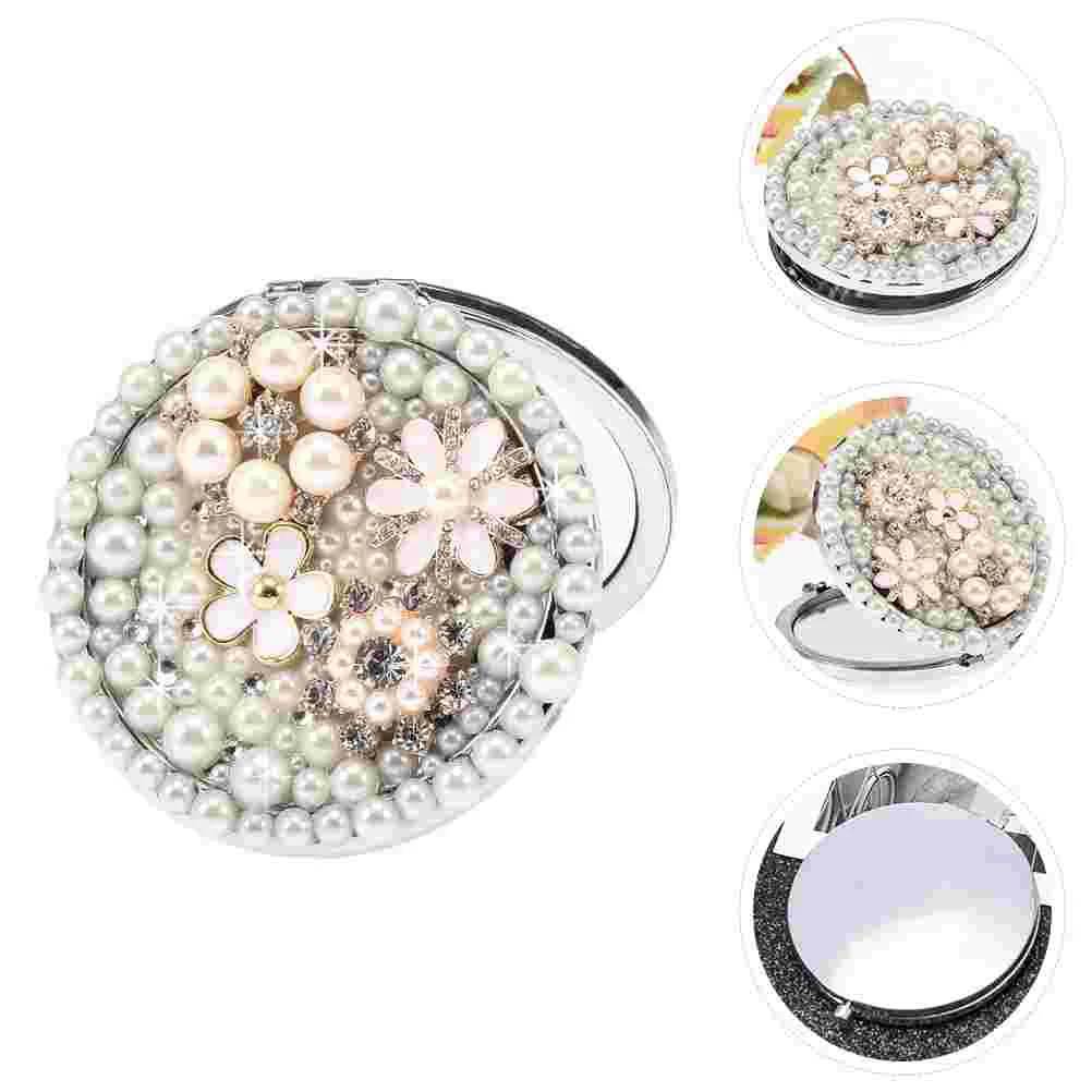 

1PC Compact Makeup Mirror, Luxury Compact Mirror Pearl Pocket Mirror Folding Pocket Mirror for