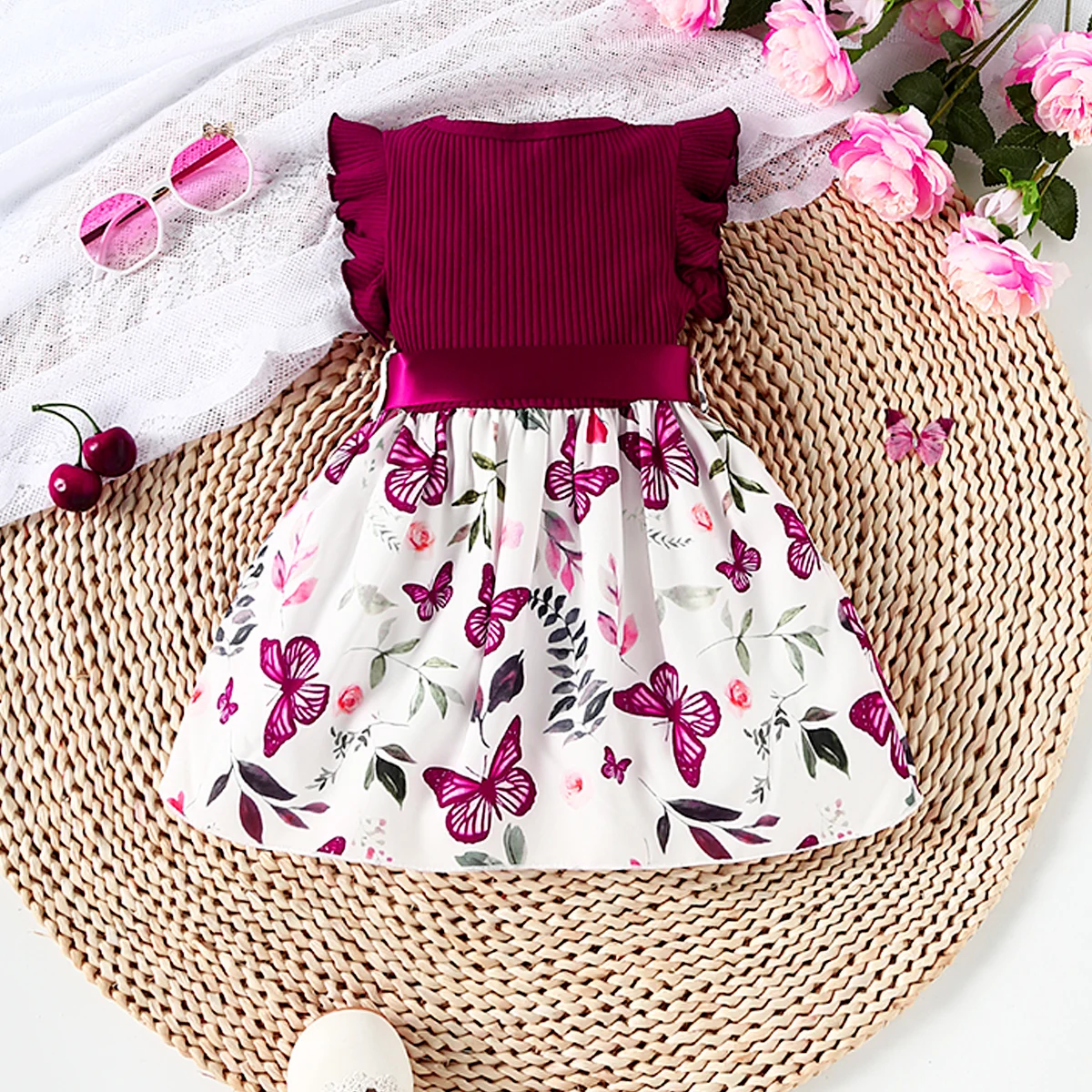 Butterfly Print Ruffle Dress Set 5
