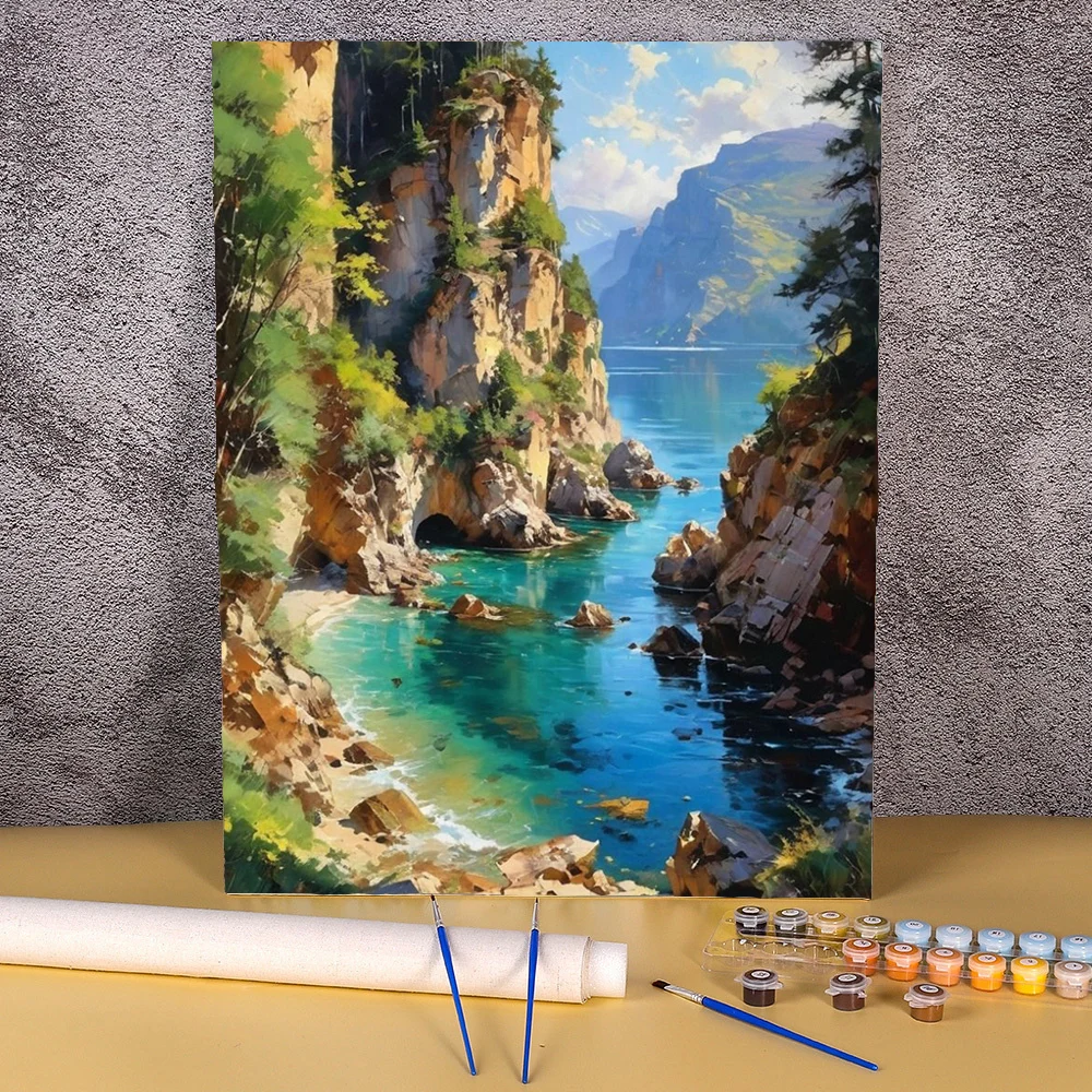 Frameless Picture Sunset Seascape DIY Painting By Numbers Hand Painted Oil Painting Package Modern Wall Art Picture For Bedroom