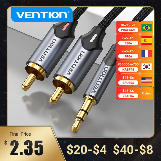 Vention RCA Cable 3.5mm to 2RCA Splitter RCA Jack 3.5 Cable RCA Audio Cable for Smartphone Amplifier Home Theater AUX Cable RCA