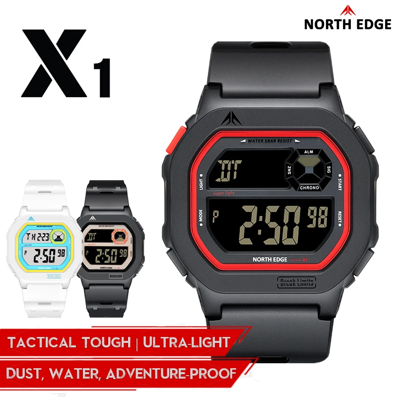NORTH EDGE X1 Men's Digital Smart Watch - Waterproof, Luminous with Stopwatch and Alarm Features