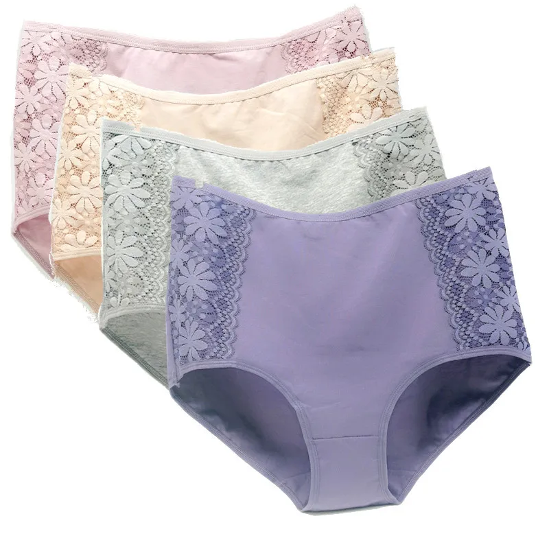 

3Pcs/Lot Panties for Women Plus Size 7XL Cotton Lace High Waist Breathable Lingeries Intimates Female Underwears Sets