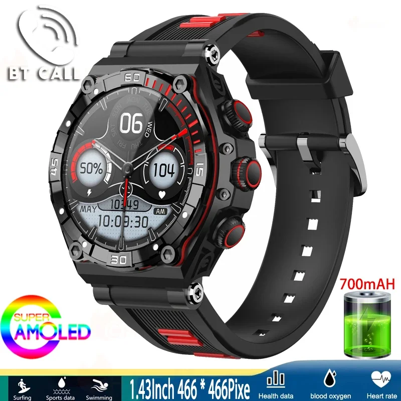 

1.43inch 466*466 HD AMOLED Display Bluetooth Call Smart Watch 700mAh Extra Long Standby Big Battery Smartwatch IP68 Waterproo