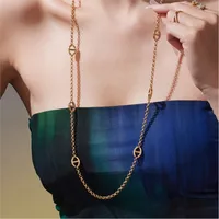 Collier Long de 80cm pour femmes, chaîne en acier inoxydable plaqué or 18 carats, incrusté de Zircon, chaînes de pull à breloques 5