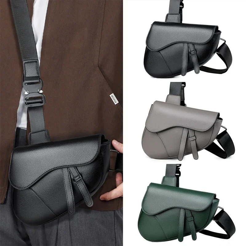 Men's Solid Color Casual Crossbody Messenger Bag – Lightweight Saddle Design with Zipper and Single Shoulder Strap
