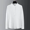 Spring/Summer New Casual Light Thin Set For Men Stripe Standing Neck Man Shirt Paired With Pants Style White Suit 2024 Autumn 4