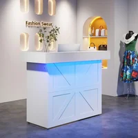 Reception Desk with Light, 55-Inch Front Desk with Cable Grommets, Modern Retail Counter Table for Salon, Lobby, Shop 1