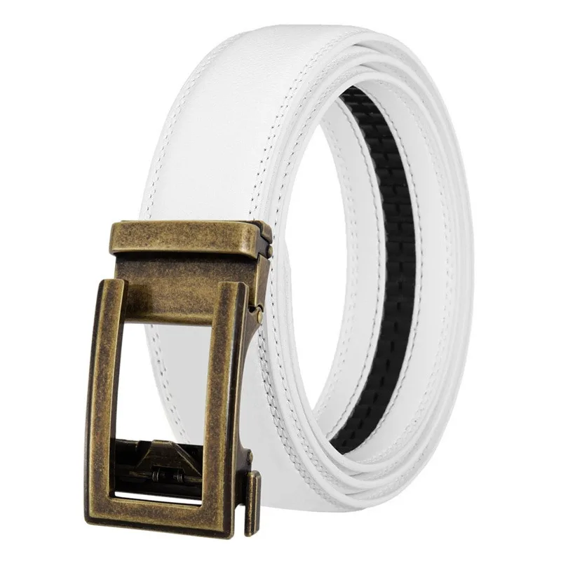 Luxury Men's Leather Belt - High Quality Designer Craftsmanship in White, Blue, Red, Brown