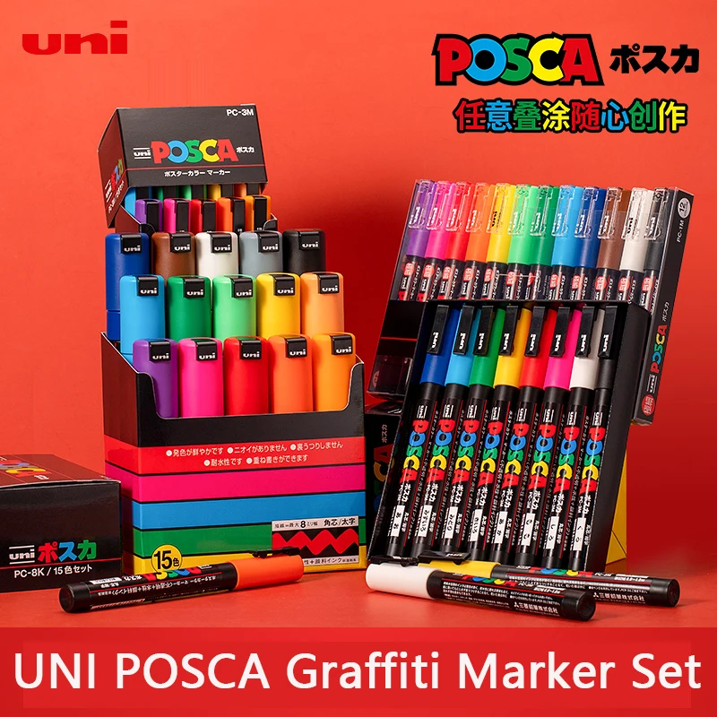 Uni Posca Set Di Pennarelli Completi Pc-1M Pc-3M Pc-5M Pc-8K Pc-17K 7/8/15 Mix Colores Pop Poster Graffiti Paint Rotuladores Acrilico