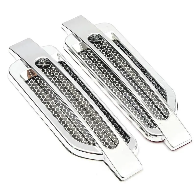 1pair Car Fender Stickers Air Flow Spoiler Racing Intake Grille Trim Chrome Decorative Automobile Accessories car body trim accessories