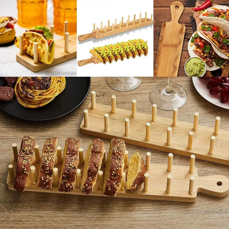 Bamboo Wooden Tacos Holder Potato Chips Shelf Tortilla Burritos Rack Tray Fit To Parties And Restaurants Mexican Pancake Rack