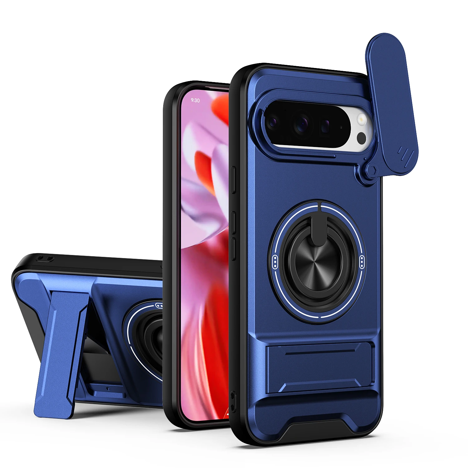 Rotatable Slide Camera Protector Case with Ring Stand - Shockproof Cover