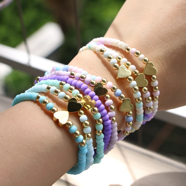 10PCS, Bohemian Bracelets Beaded Chains Colorful Round Heart For