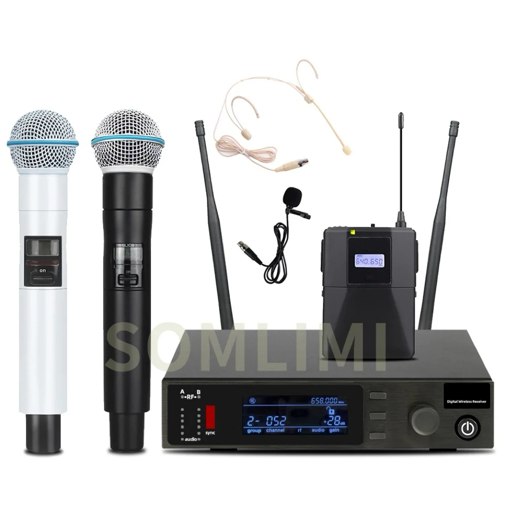 

SOMLIMI QXD24 True Diversity 2 Channels UHF professional wireless microphone system stage performance wireless microphone