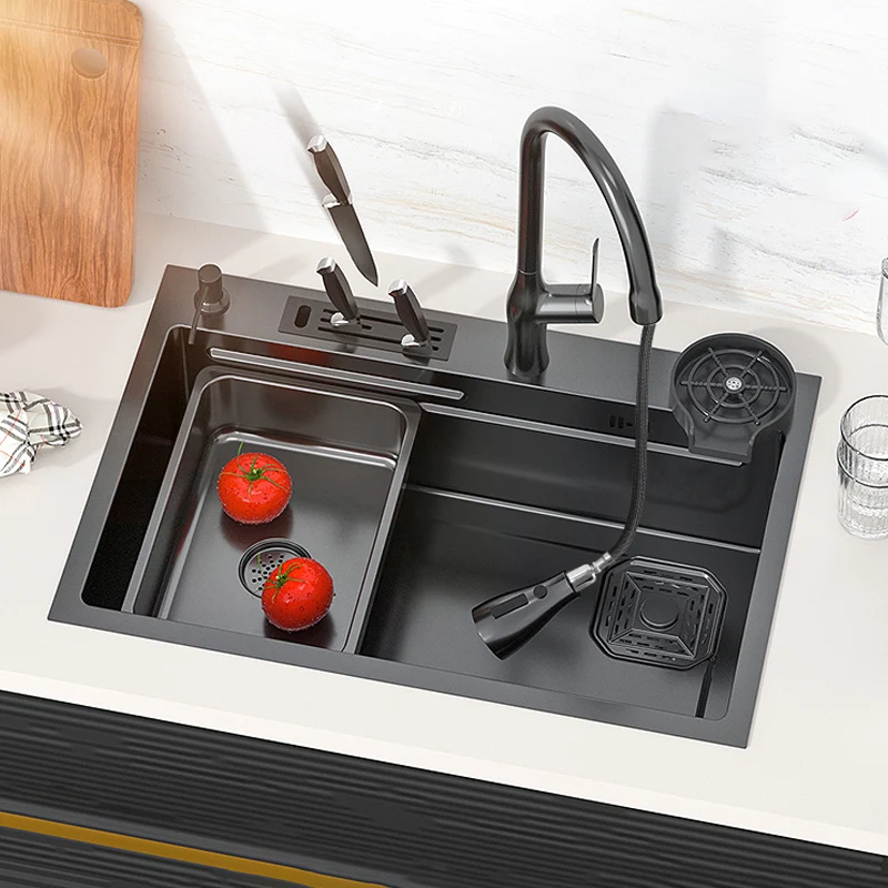 Kitchen Sink Nano 304 Stainless Steel Household Washbasin Sink Large Single Slot With Knife Holder Above Counter/Undermount