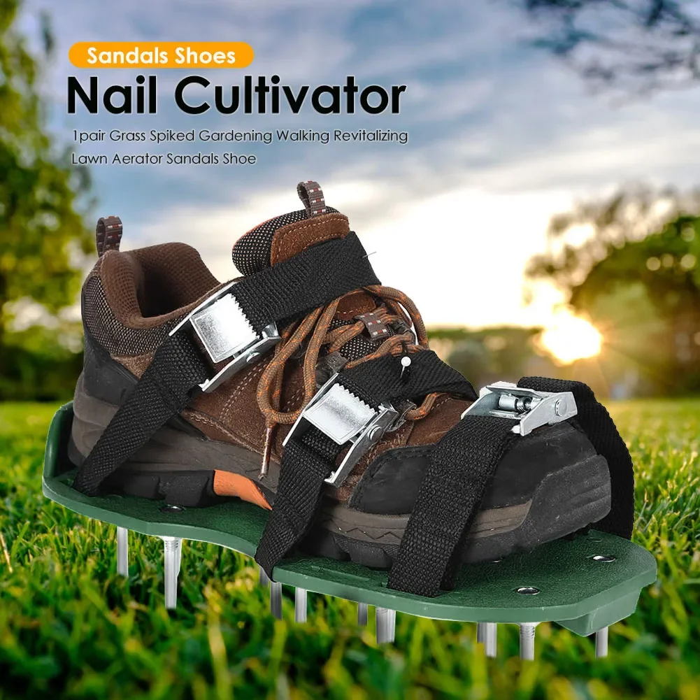Lawn Aerator Spikes Shoes Garden Grass Cultivator Nail Shoe Loose Soil Spiked Sandals with 5 Adjustable Straps for All Size Shoe 3
