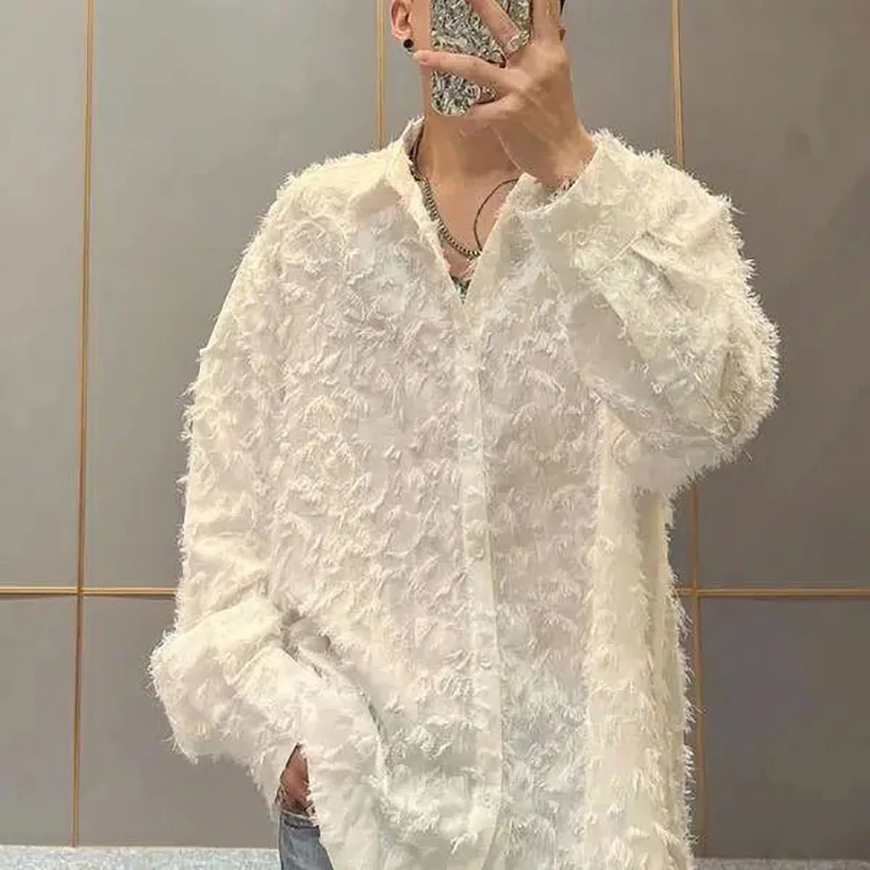 

Рубашка мужская однобортная с длинным рукавом, модная повседневная с воротником, топ с принтом, свободная шикарная футболка, весна-осень 2022