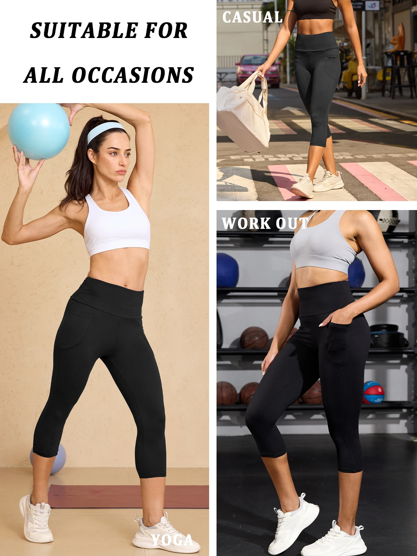 Workout Capri Pants for Women High Waisted with Pockets Super Soft No See Through Tummy Control 3