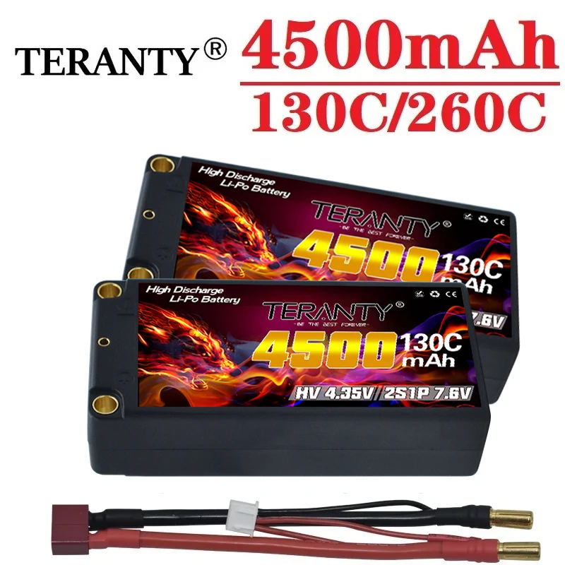 1PCS TERANTY 2S Battery 7.6V 4500mAh 130C/260C HV RC Shorty Lipo Battery with 5mm Bullet See Through for Car Truck Boat Parts rc car parts lipo battery