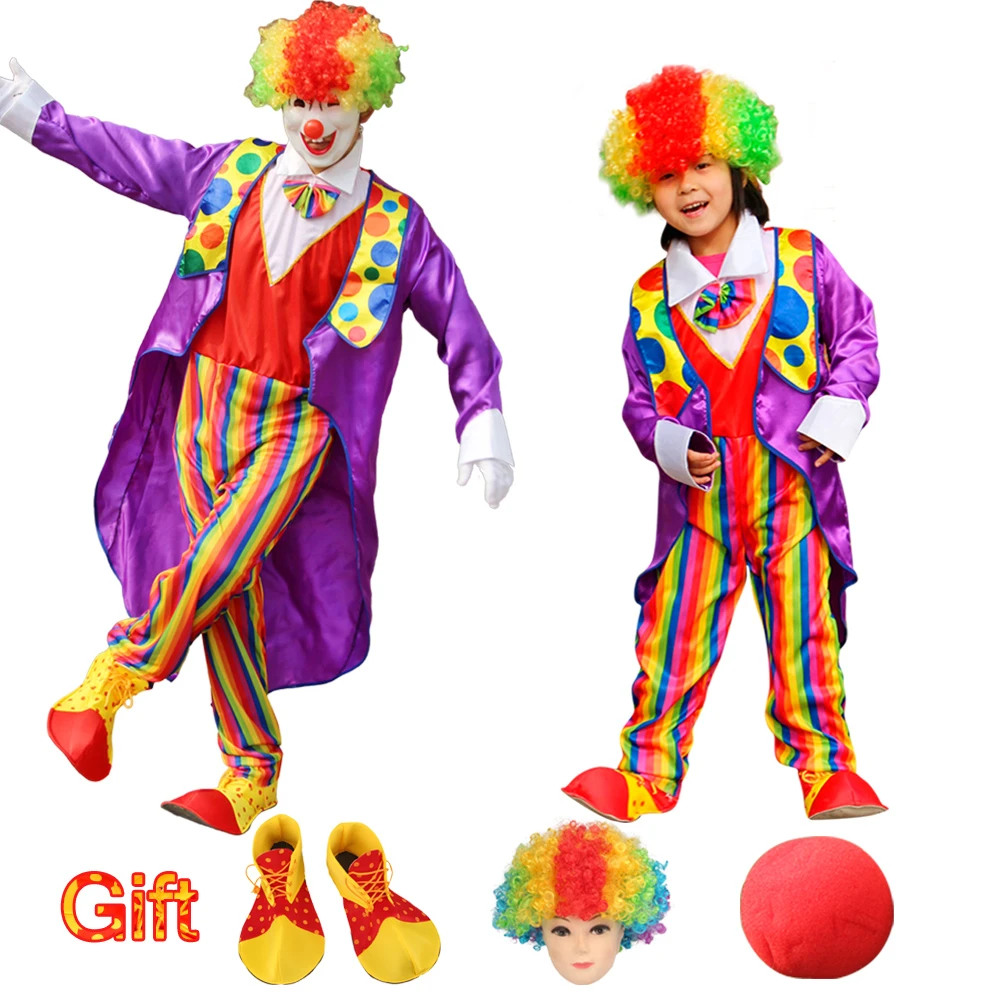 Halloween Clown Costume Suit Funny Parent child Adult Kids Wear Boy Dress  with Nose Wig Shoes Cosplay Dress Up Games Clothes| | - AliExpress