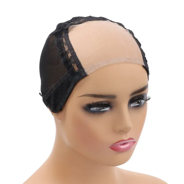 4x4 Inch U Part Swiss Lace Wig Cap for Making Wigs with Adjustable Straps  on the