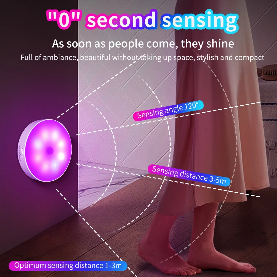 RGB Rechargeable LED Under Cabinet Lights PIR Motion Sensor Night Light Led Lamp Stairs Closet Wardrobe Kitchen Light Room Decor led motion sensor light led cabinet light under cabinet light cabinet lights led cabinet lights