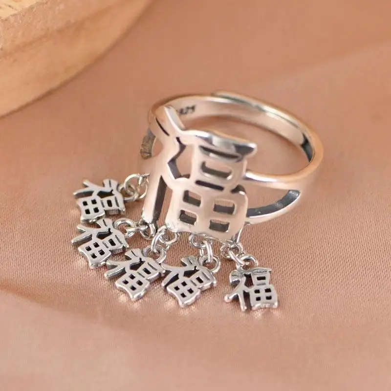 

Ring Retro Art, Five Blessings, Three Dimensional Blessings, Design Sense, Individualized, Small Number, Index Finger Ring, Fema