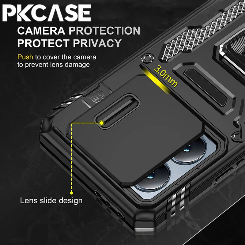 Enhanced Shockproof Case with Slide Push Window Cover and Built-in Bracket