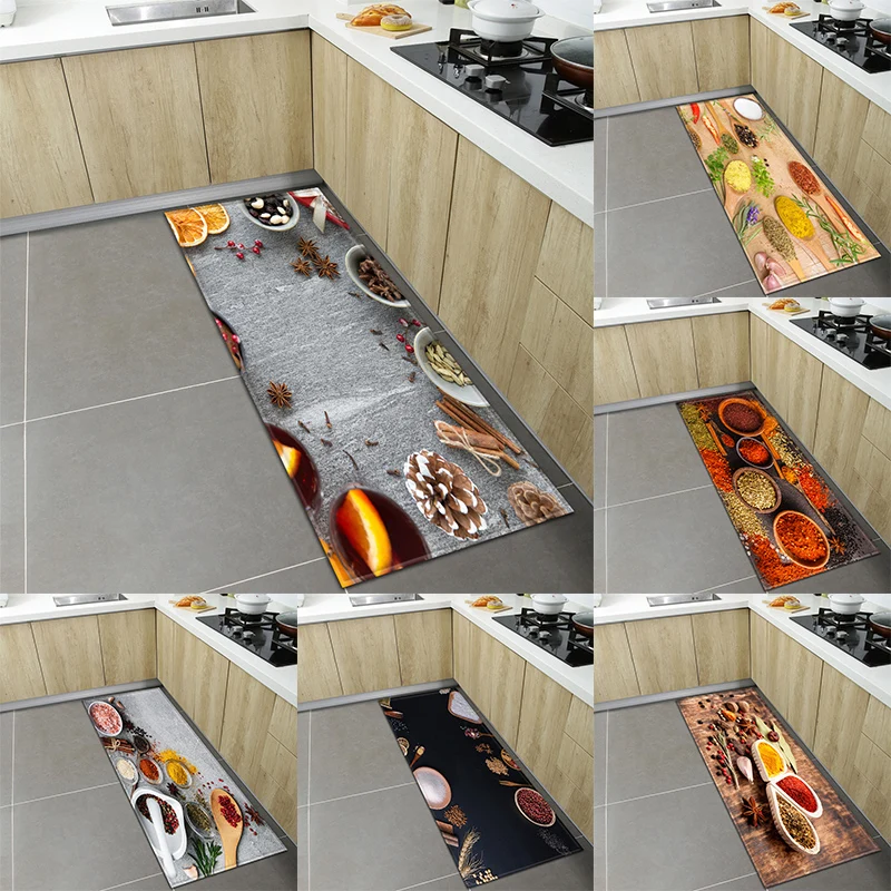 

Spice Print Floor Mat Restaurant Kitchen Rug Entrance Door Corridor Anti-slip Bathroom Balcony Home Decor Long