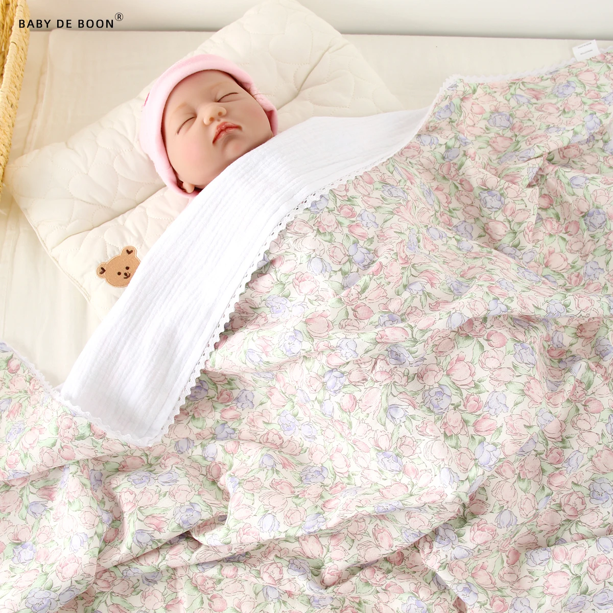 Baby Blanket Printed Pure Cotton Baby Muslin Swaddle Blanket Breathable Newborn Quilt Soft Warm Core Children's Quilt 100*100CM 2