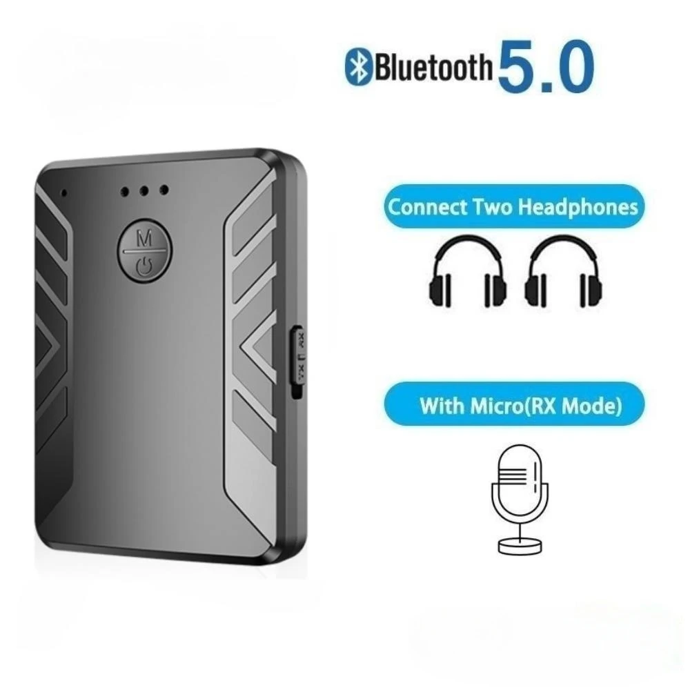 Bluetooth Adapter, Bluetooth Audio Receiver, Bluetooth Transceiver Adapter, Audio Adapter, Wireless Earphone Receiver Wireless Bluetooth 5.0 Receiver TV Transmitter for Headphones Connect Two Bluetooth Headsets Stero Audio RX With Microphone
