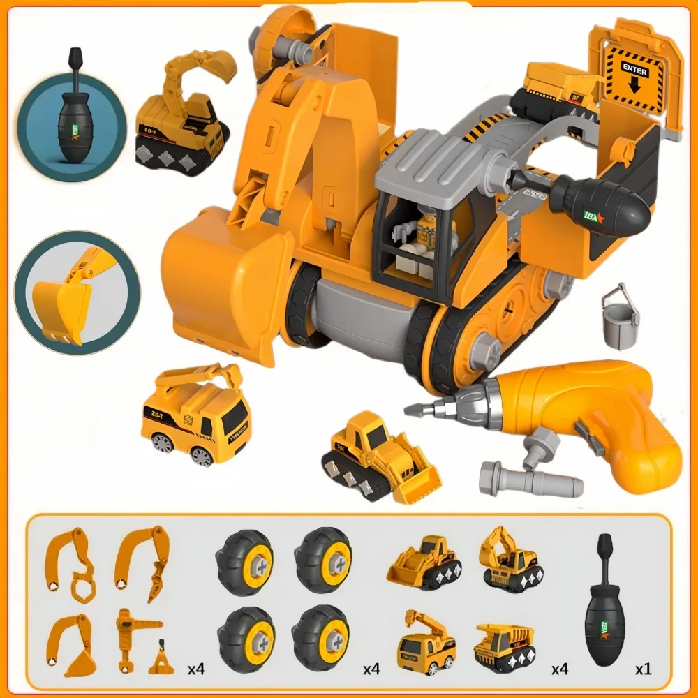 DIY Kids Engineering Vehicle Electric Drill Tool Toys Match Children Educational Assembled Sets Tools For Boys Nut Building Gift
