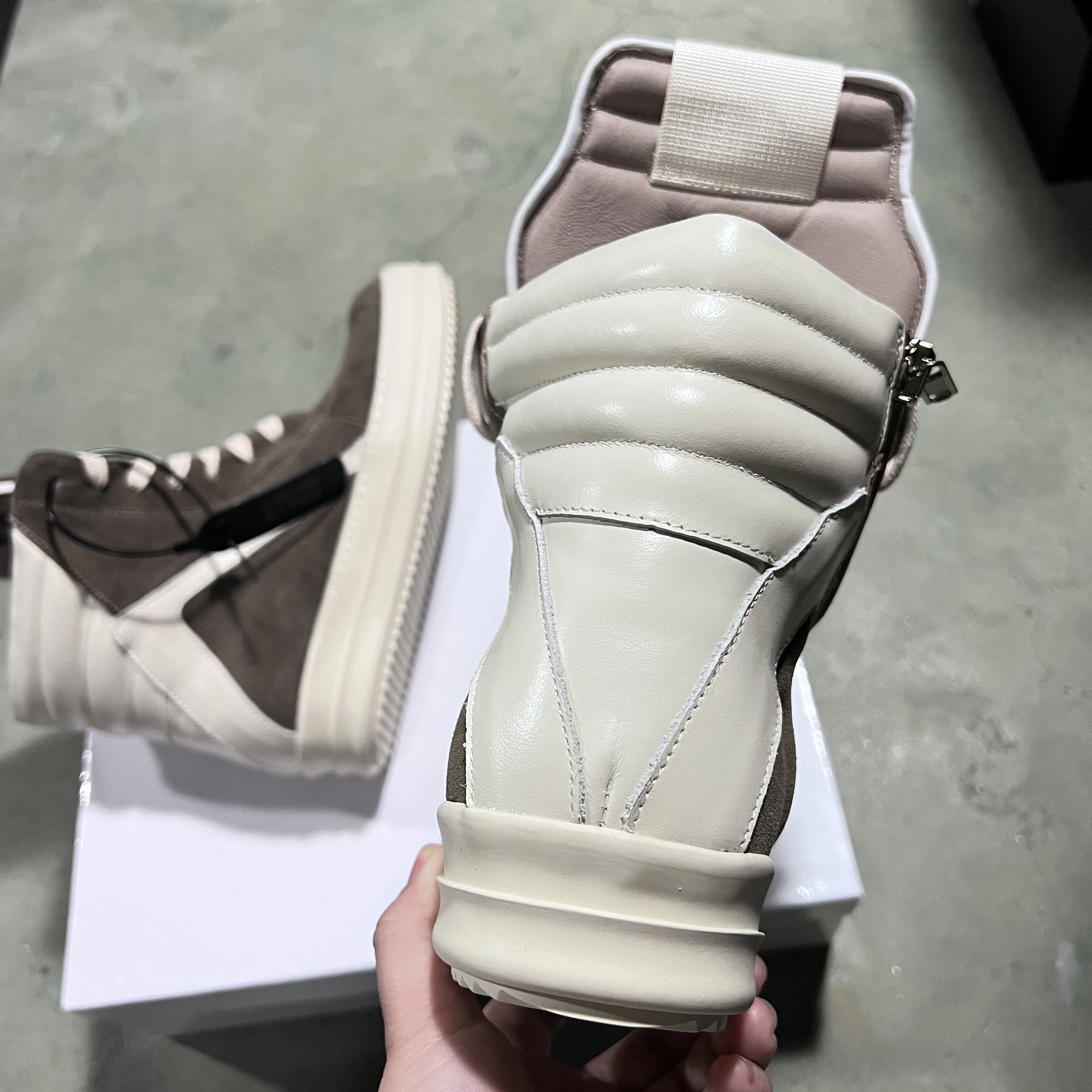 Brand Casual Men Shoe High Top Roman Women Sneaker Quality Brown Geobasket Cow Suede Zip Luxury Thick-sole Flat Ankle Boot