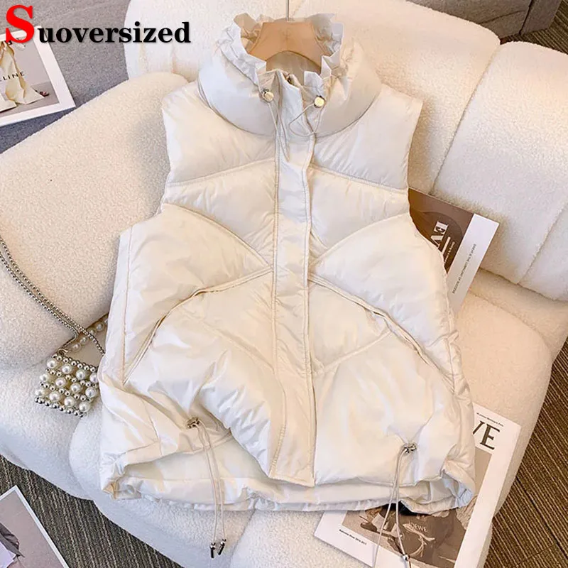 

Loose Warm Cottom Vests Coats Winter Thick Casual Waistcoat Stand Collar Short Korean Sleeveless Parka Oversized Women Chaquetas