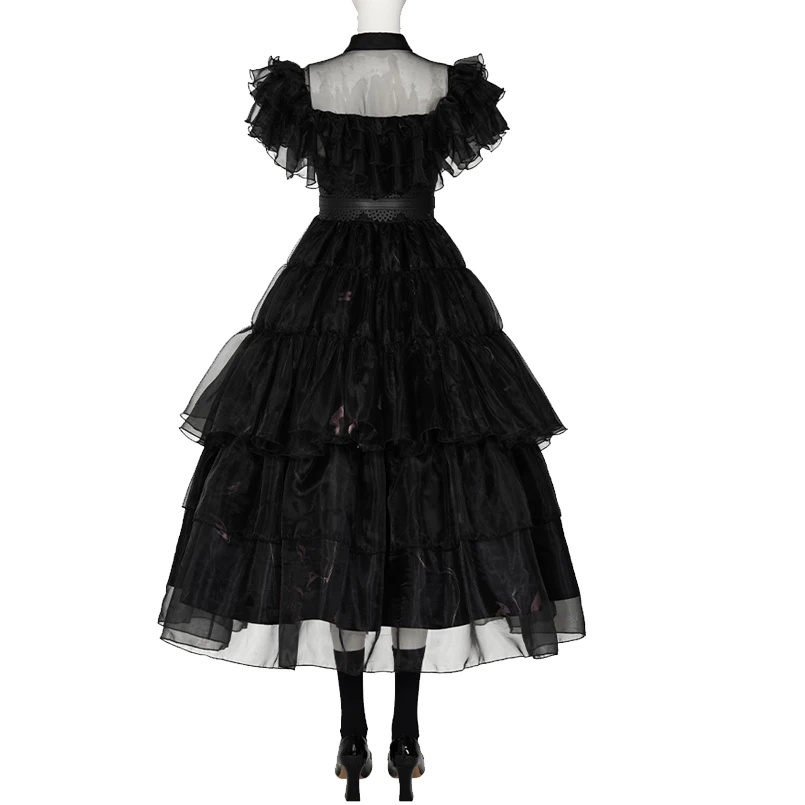 CosFantasy Women Wednesday Addams Dress Wednesday Cospaly Black Gothic  Party Dance Dress with Belt C07201