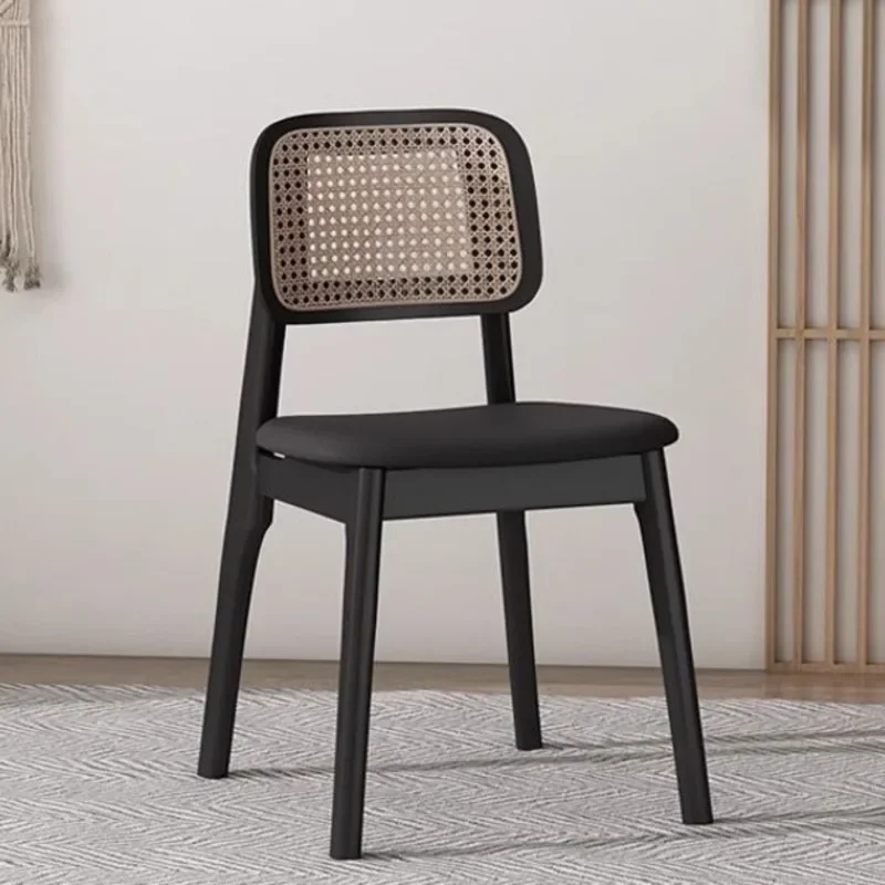 Home Back Simple Leisure Chair Nordic Rattan Kitchen Dining Chair Solid Wood Living Room Balcony Seat Furniture