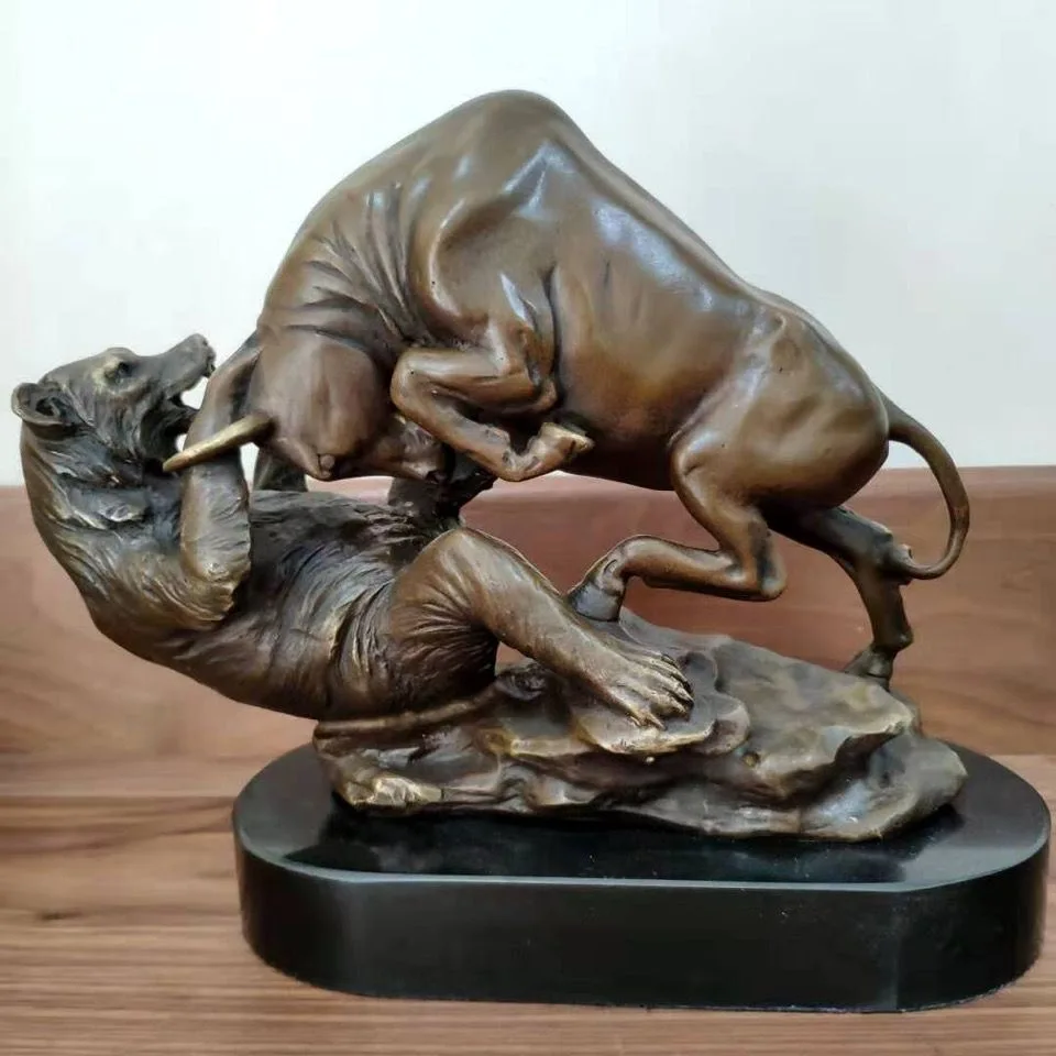 

NEW Creative Wall Street Charging Bull and Bear VS Fighting Statue Bronze Sculpture Stock Market Animal Figurine Art Office