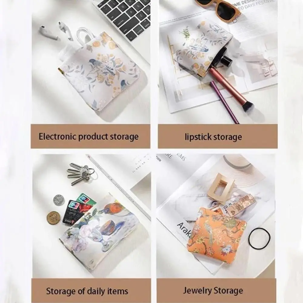 Flower Bird Print Automatic Closing Coin Purses Women Coin Pouch Travel Lipstick Cosmetic Bag Fashion Waterproof PU Storage Bags