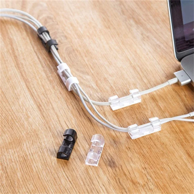 200PCS 케이블 클립 강력한 자체 접착 패드가있는 케이블 깔끔한 와이어 홀더 플라스틱 코드 관리 주최자 Transparent-B61B